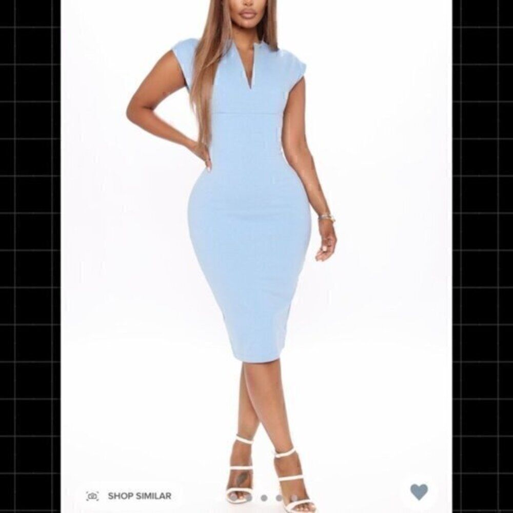 Fashion Nova CEO Baby Blue Moves V neck Midi Dress XL